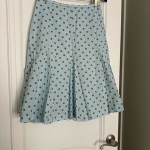 Garnet Hill A-Line Skirt - Green Polka Dots on Light Blue